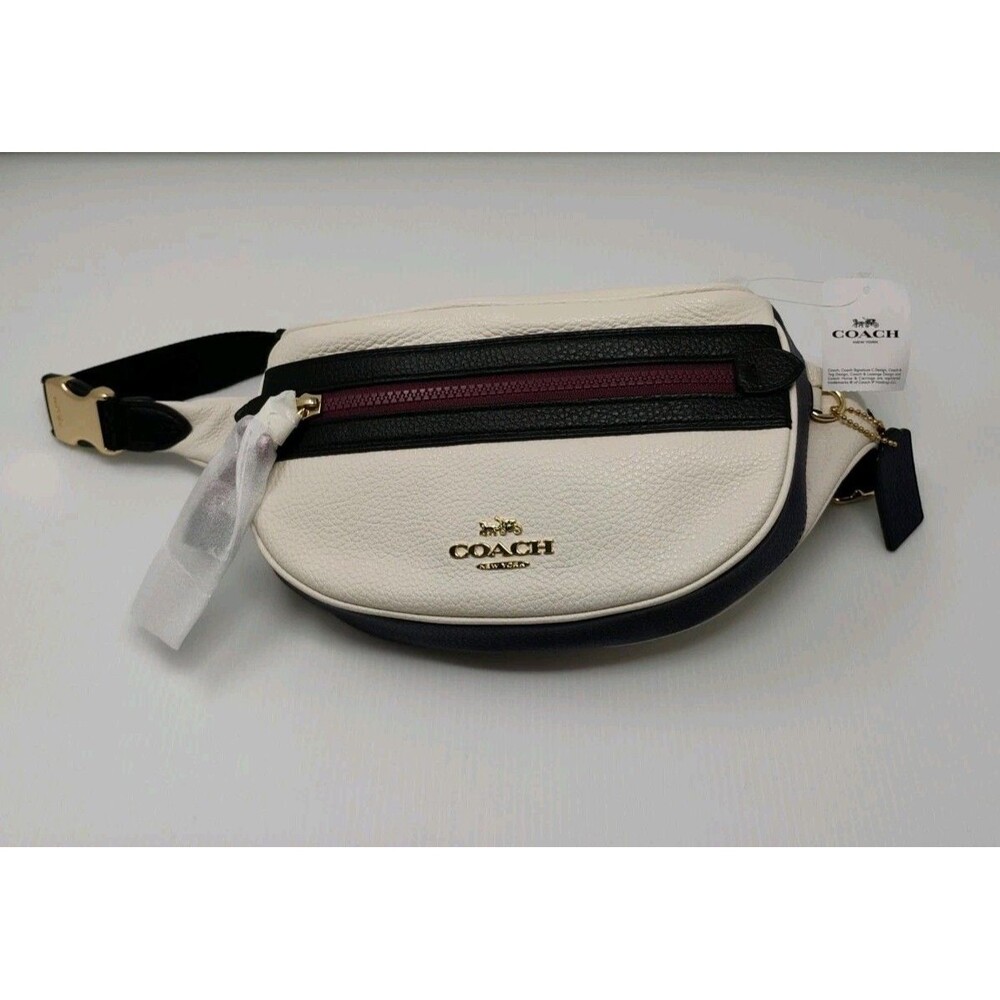 Coach Leather Vale Belt Bag Fanny Pack Chalk Black Purple - Unused w Orig Tags